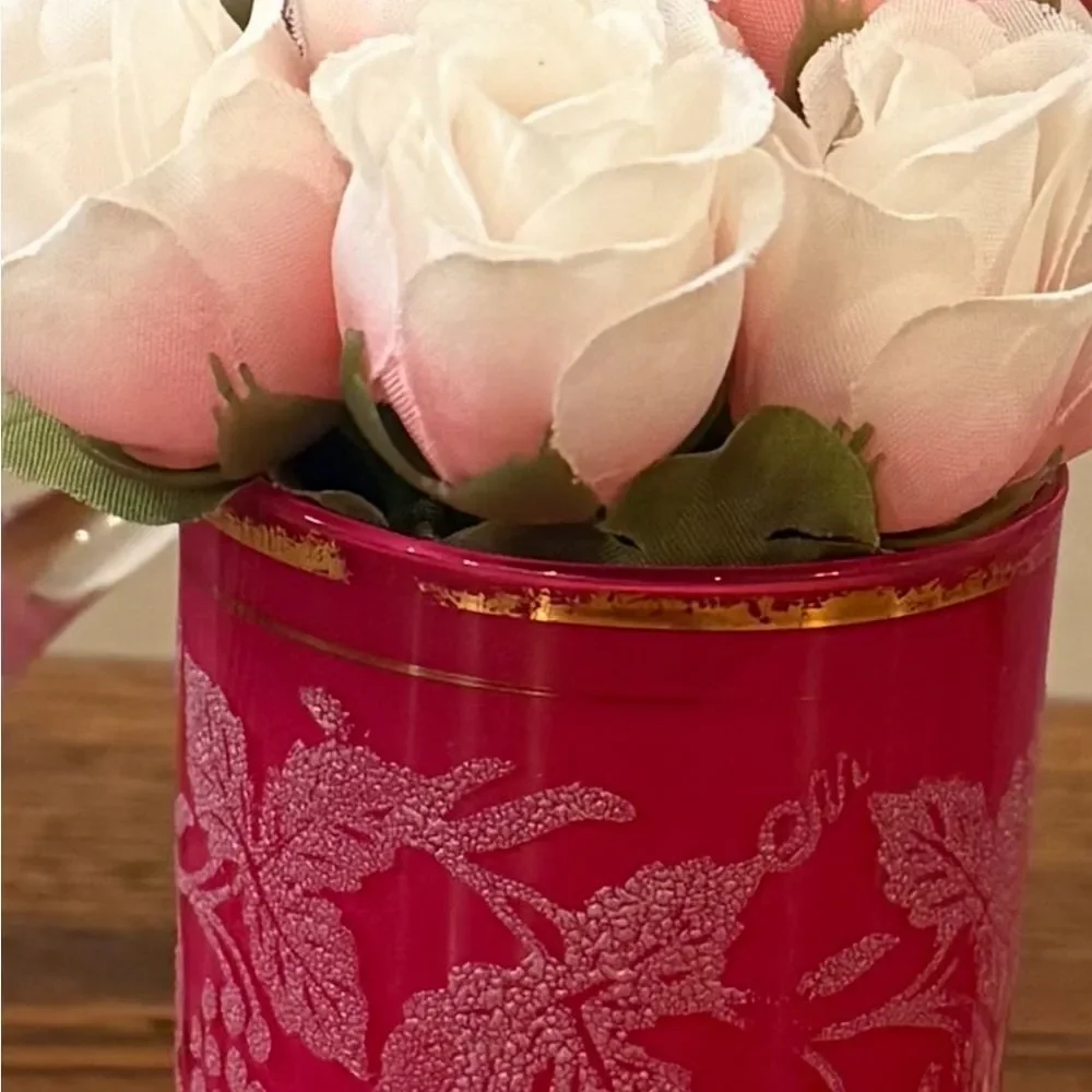 Vintage Pink Floral Bud Vase Set Hand Painted Cottagecore Shabby Chic 3 Pieces